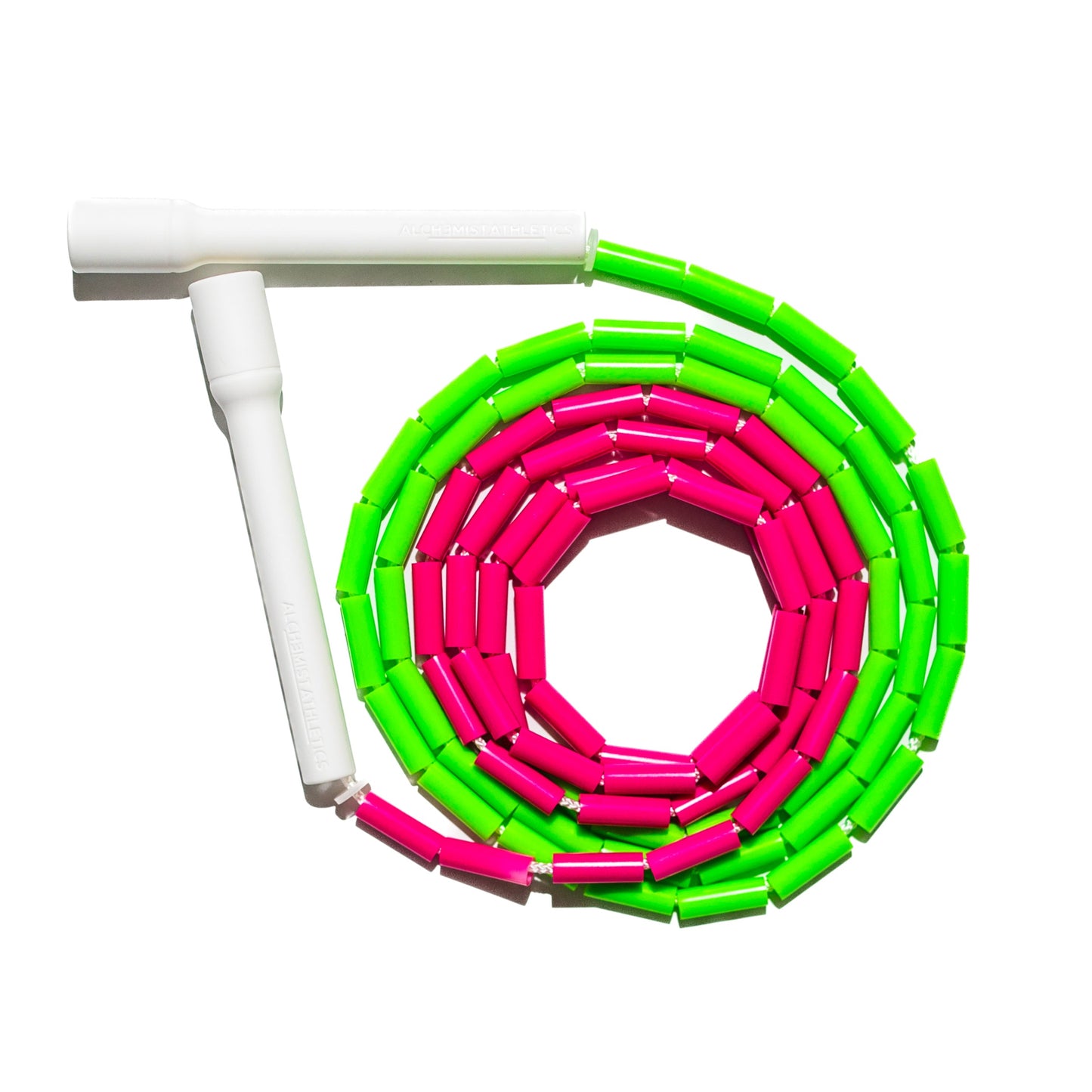 Watermelon beaded jump rope with neon green and pink beads, designed for freestyle and fitness training.