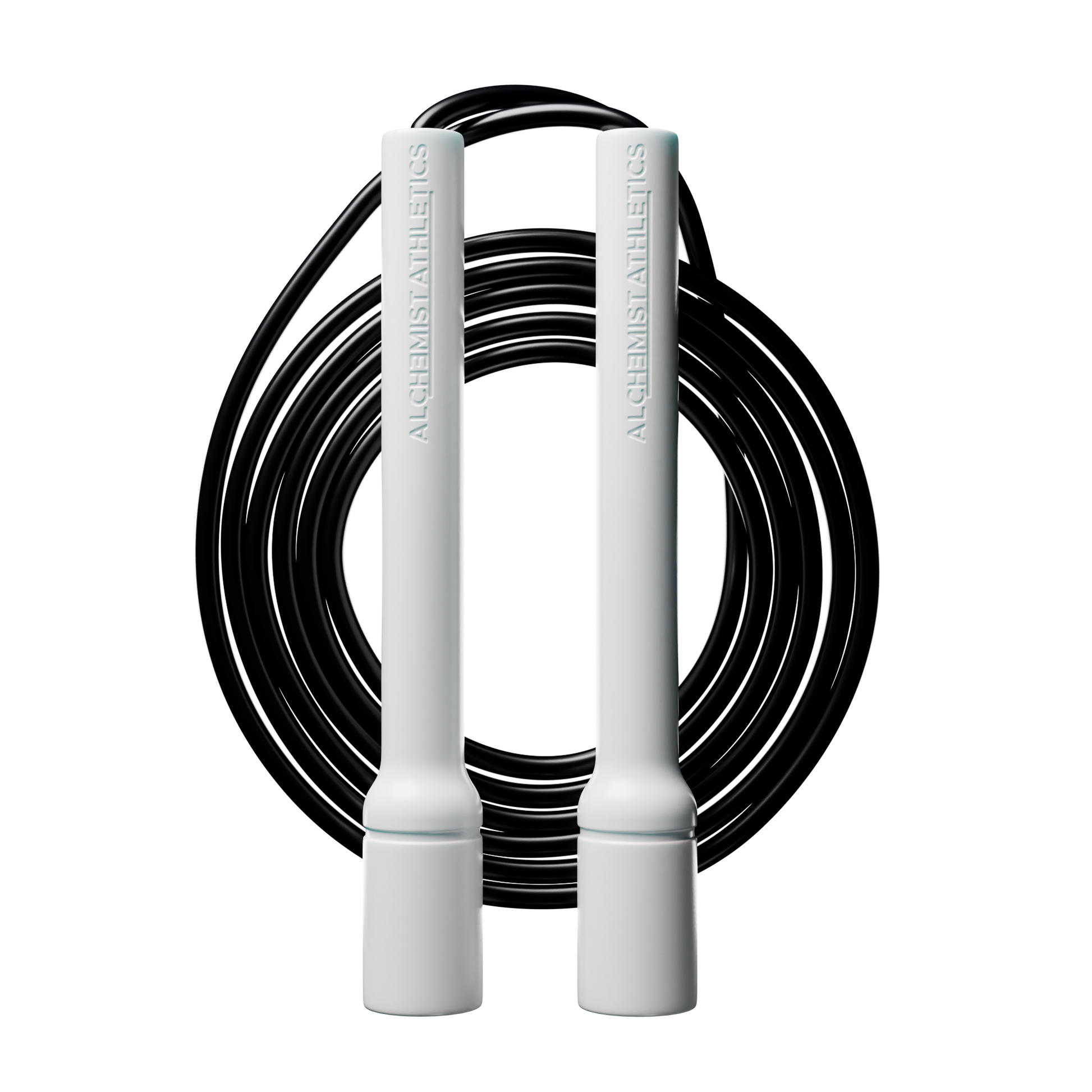 White jump rope with black cord on a white background